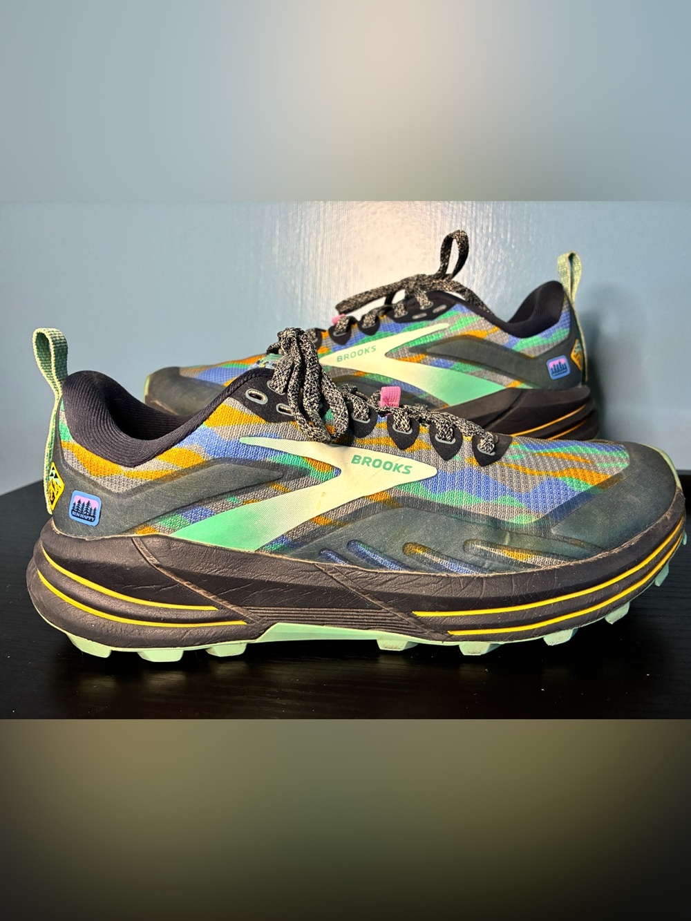 Brooks Cascadia 16 Multicolor Trail Running Shoes - Blue, Yellow, Green, Pink